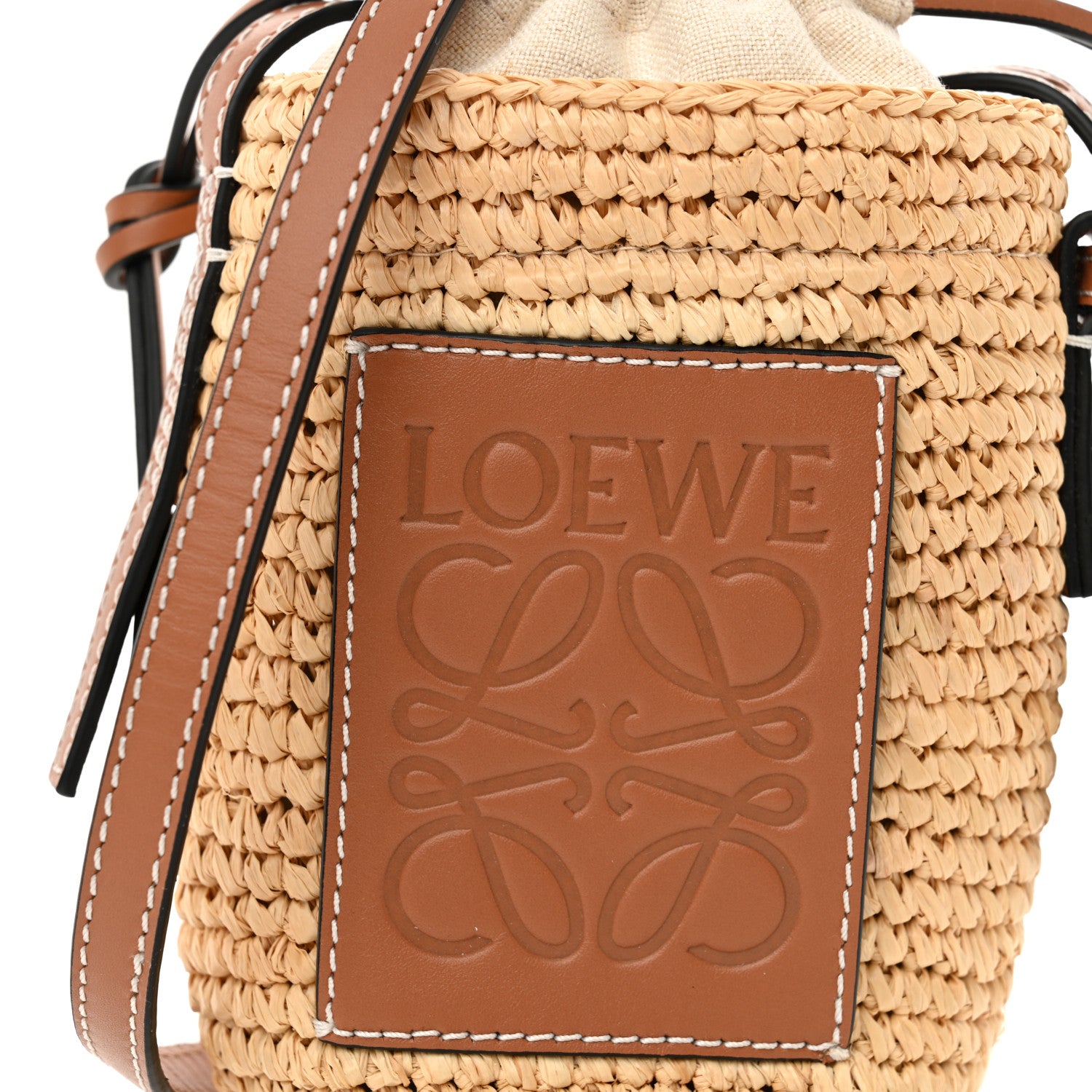 Loewe Calfskin Raffia Paulas Ibiza Bucket Bag Natural Tan 8 of 10