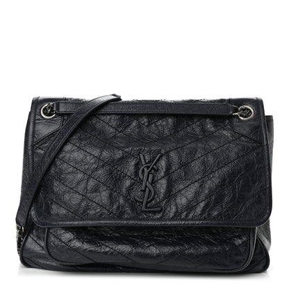 Saint Laurent Crinkled Calfskin Matelasse Monogram Large Niki Chain Satchel Deep Marine 1 of 8