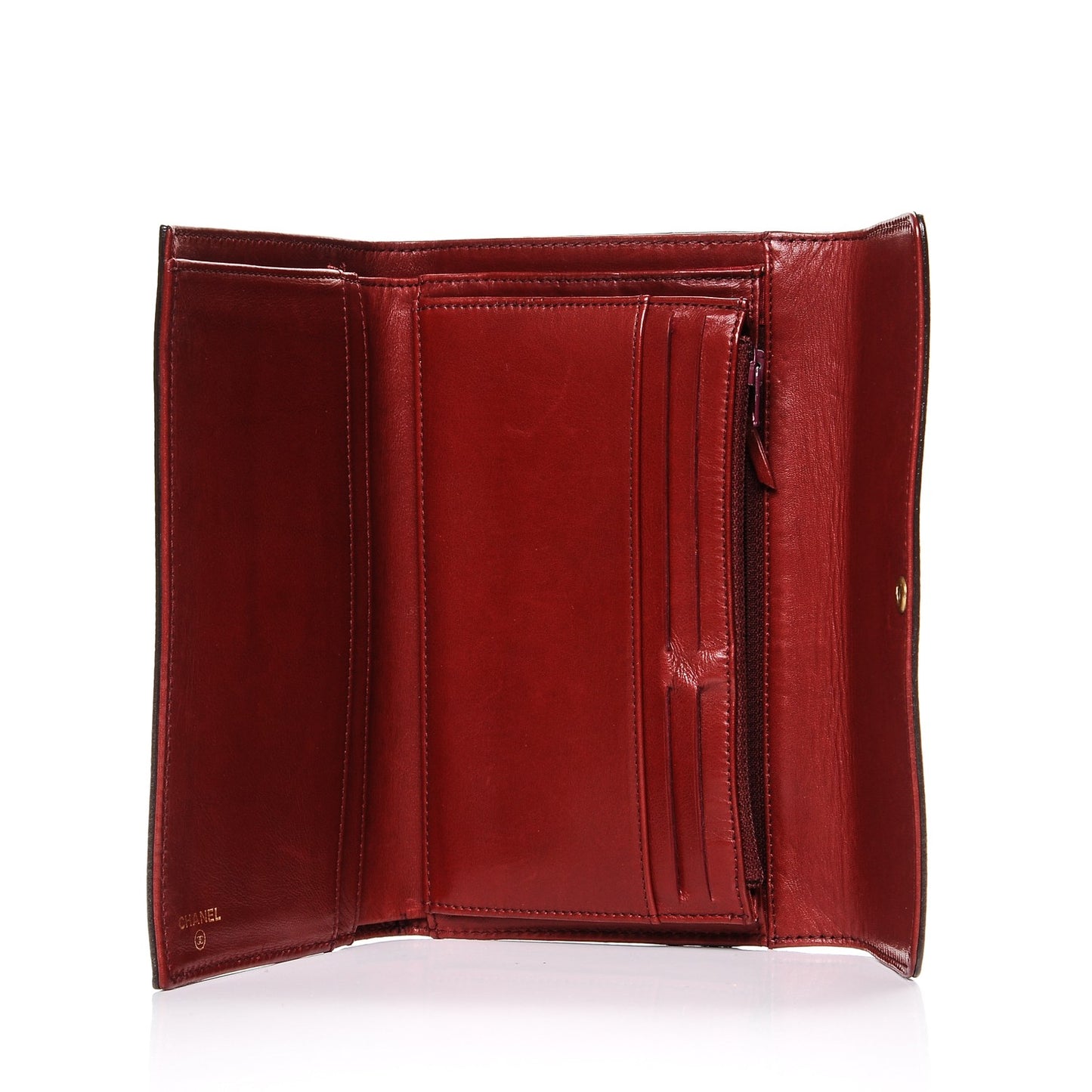 Grained Calfskin CC Flap Wallet Dark Red