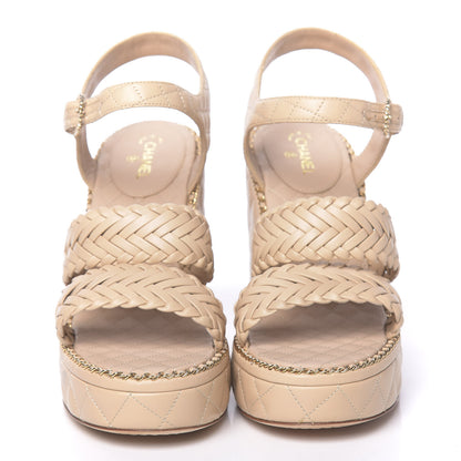 Chanel Calfskin Quilted Chain Around Wedge Sandals 40 Light Beige 2 of 9