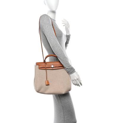 Hermes Toile Vache Calfskin Herbag 30 PM Black Natural 2 of 12