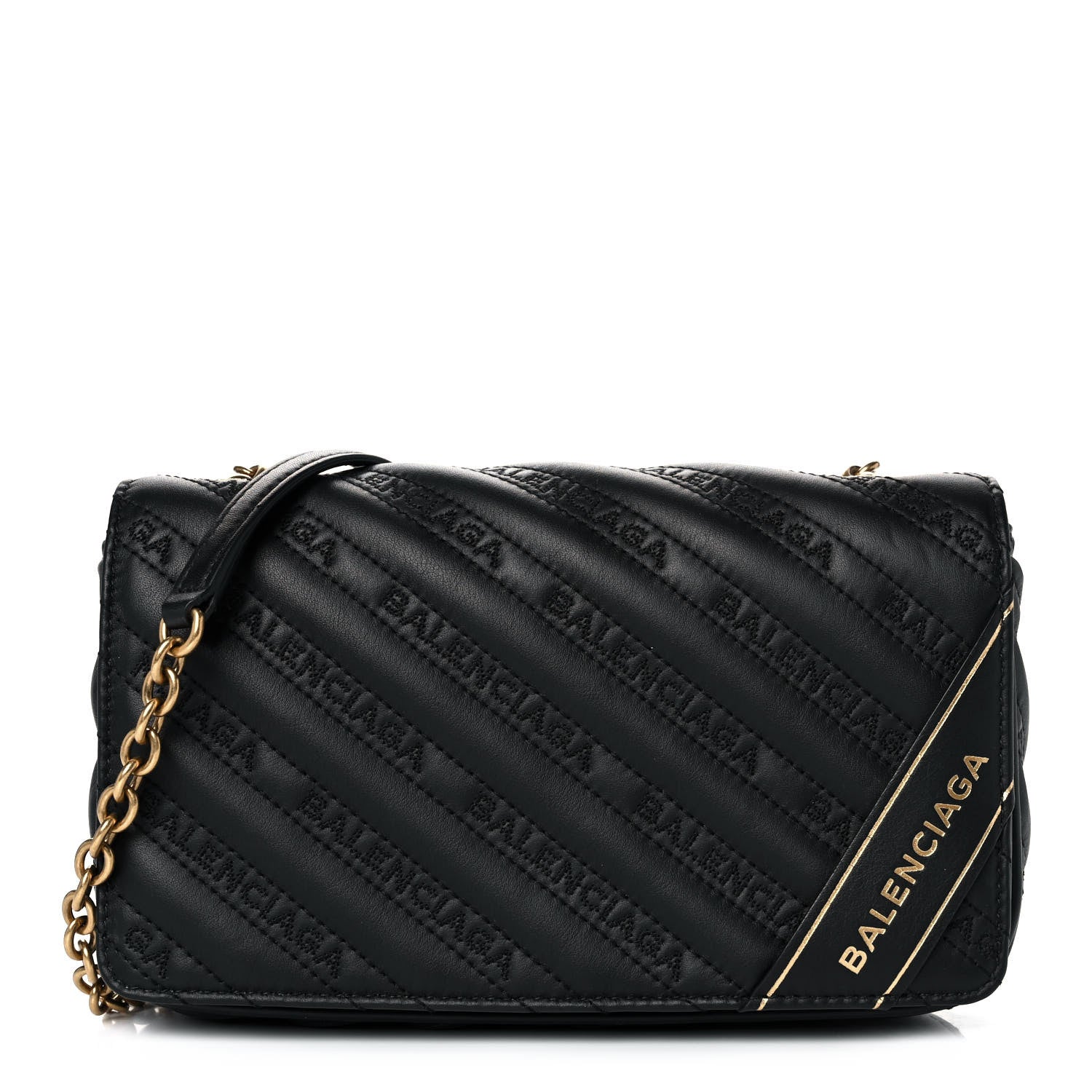 Balenciaga Calfskin Logo Embroidered Shoulder Bag Black 1 of 9