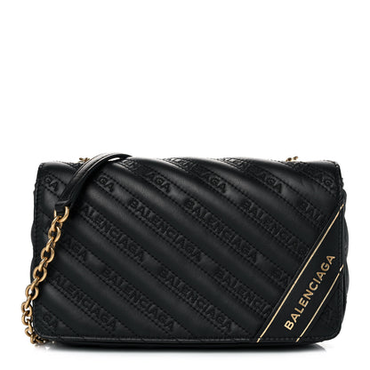 Balenciaga Calfskin Logo Embroidered Shoulder Bag Black 1 of 9