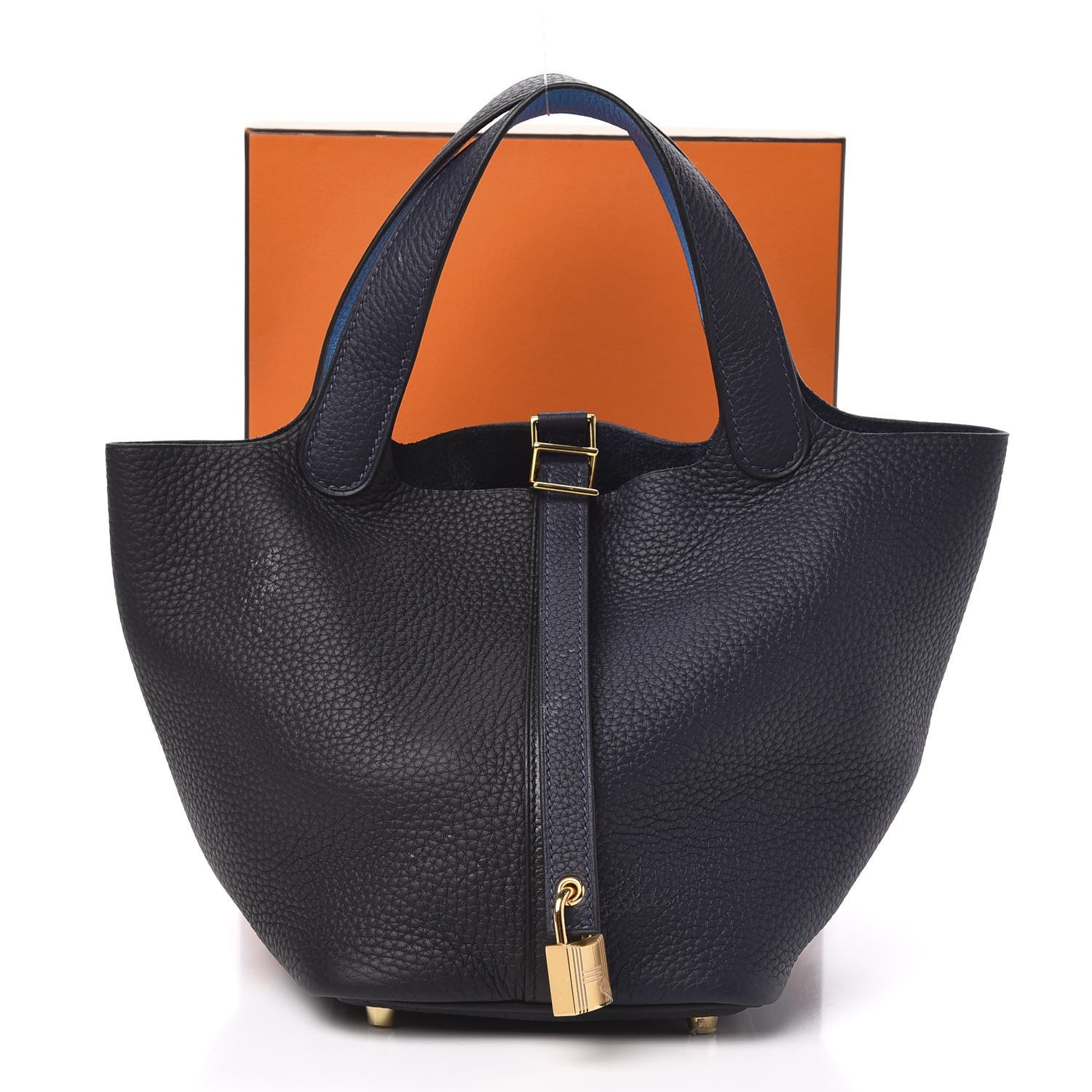 Hermes Taurillon Clemence Casaque Picotin Lock 18 PM Blue Nuit Black Bleu Frida 12 of 12