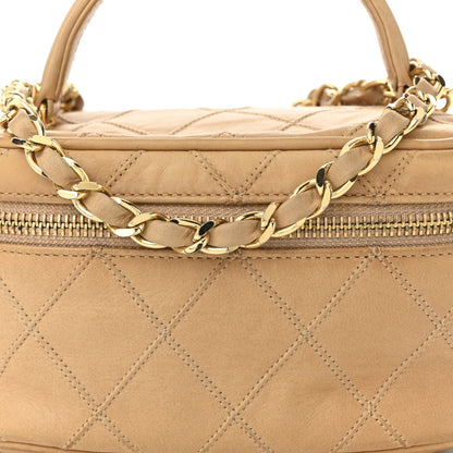 Chanel Lambskin Diamond Stitched Vanity Case With Chain Beige 9 of 11