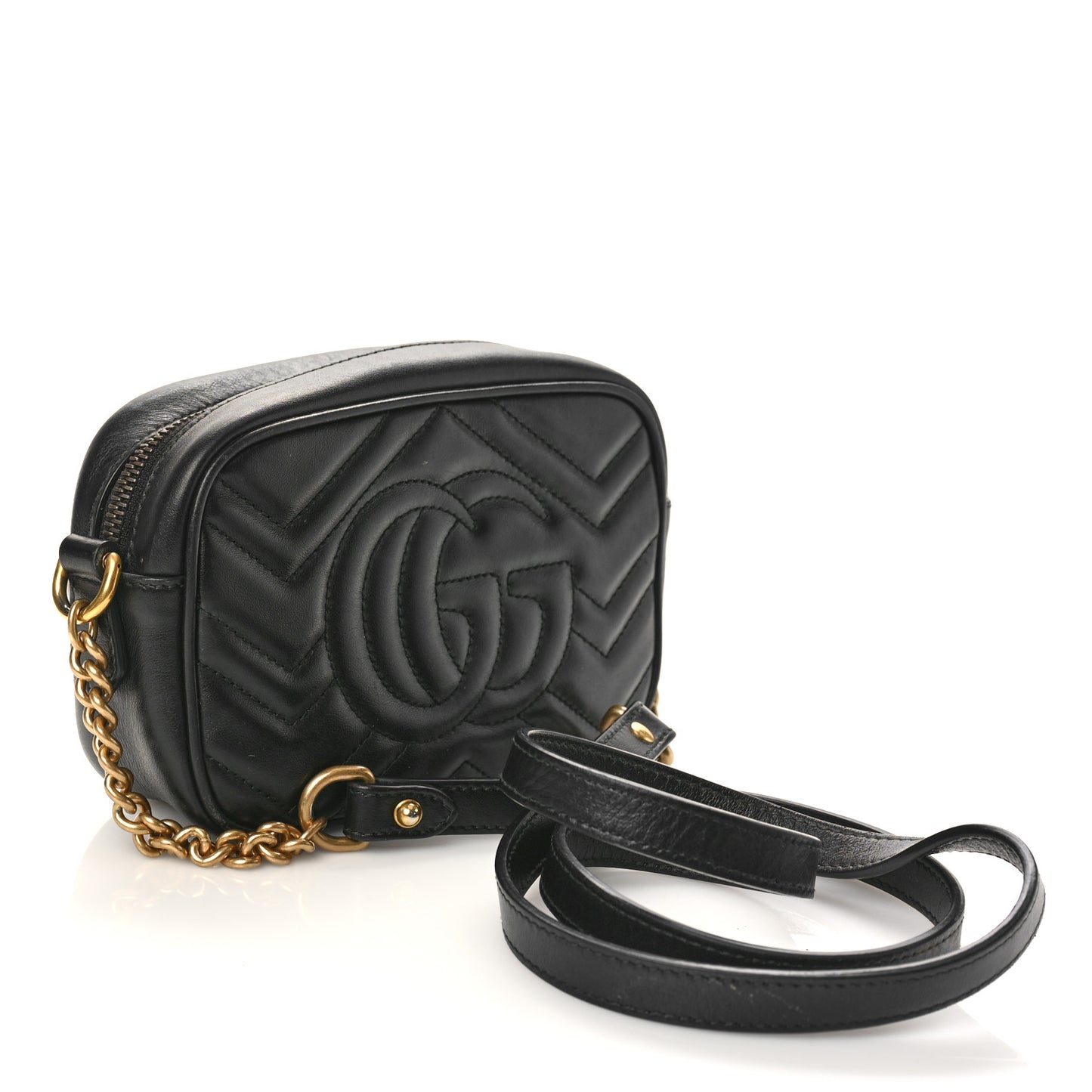 Calfskin Matelasse Mini GG Marmont Chain Shoulder Bag Black