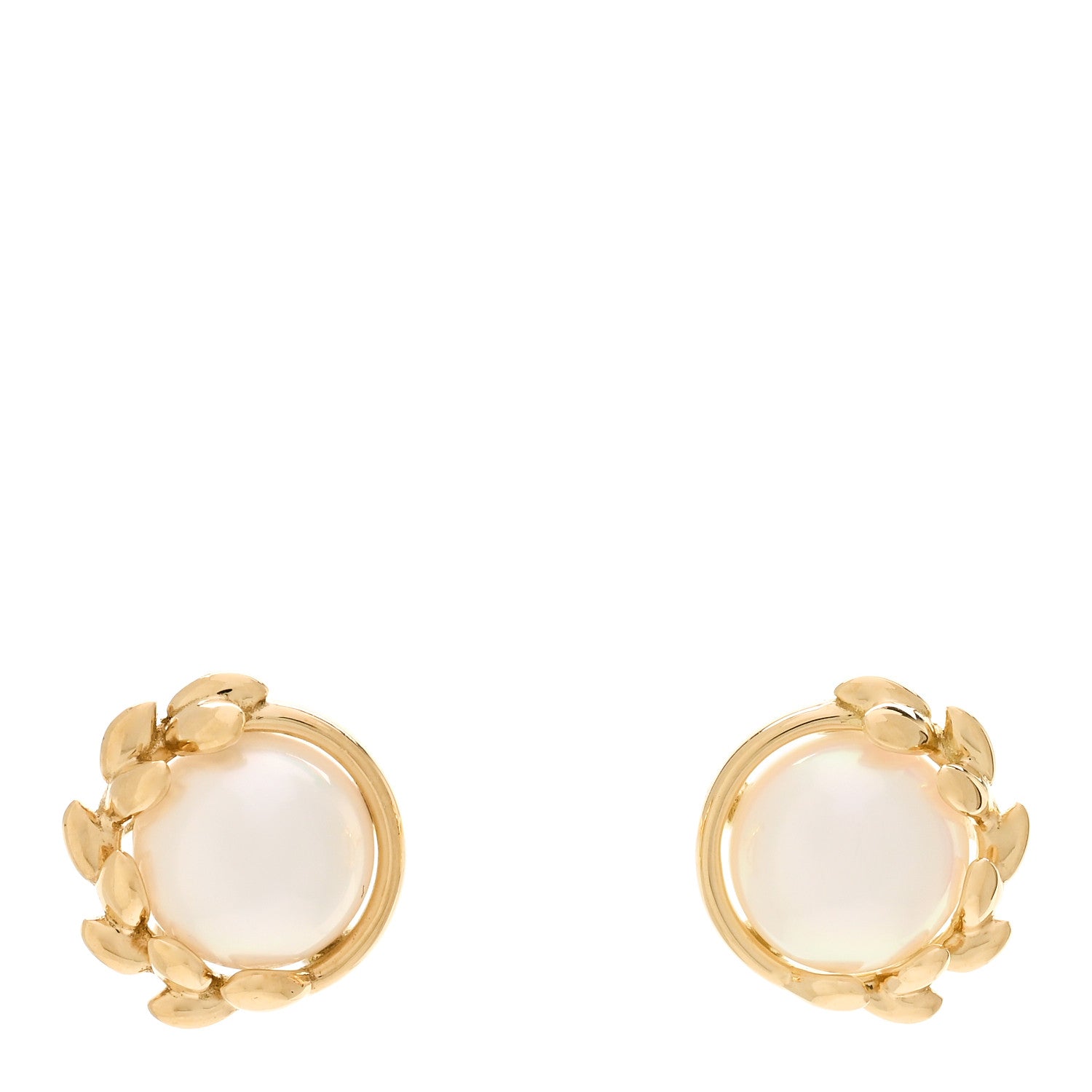 Tiffany 18k Yellow Gold Pearl Paloma Picasso Olive Leaf Earrings 1 of 5
