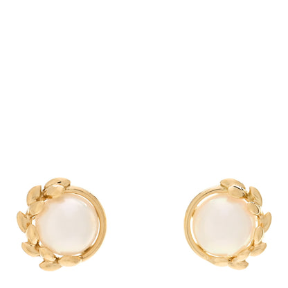 Tiffany 18k Yellow Gold Pearl Paloma Picasso Olive Leaf Earrings 1 of 5