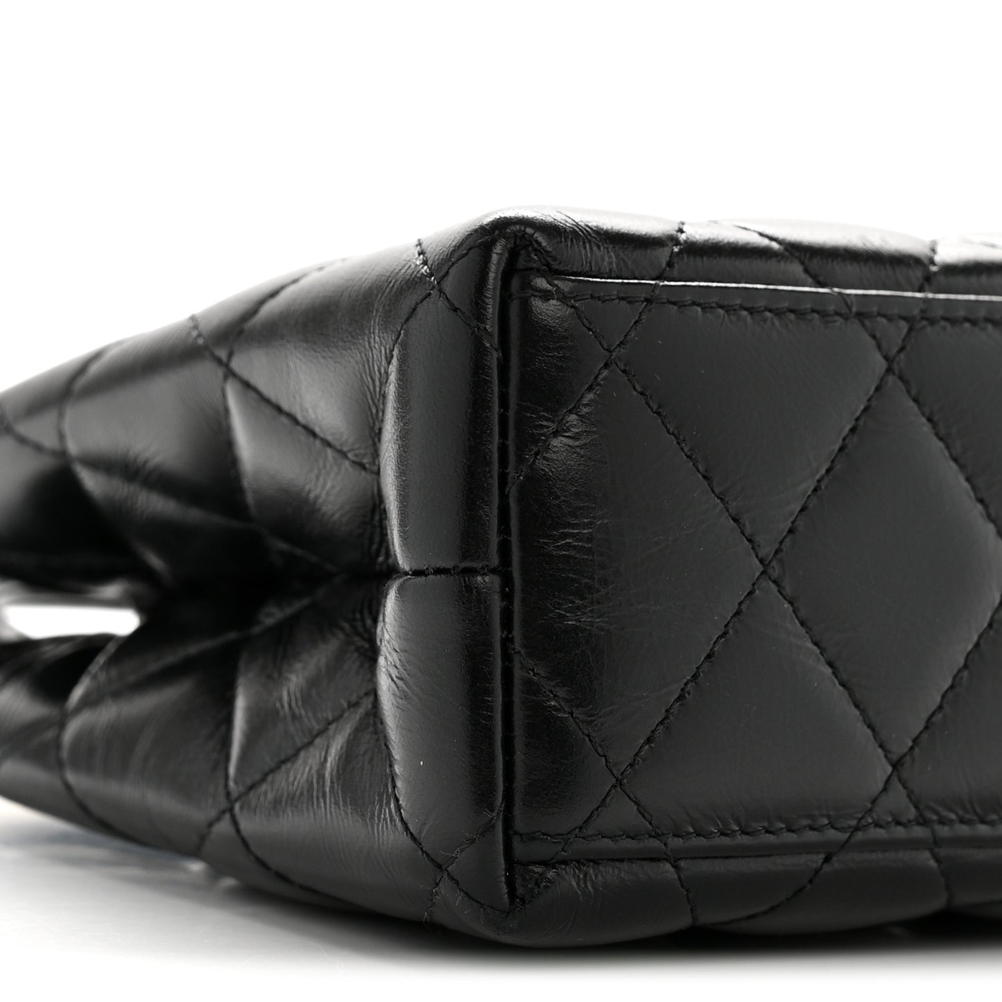 Shiny Aged Calfskin Quilted Nano Kelly Shopper Black