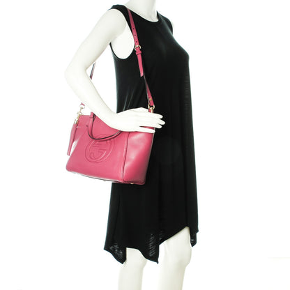 Gucci Pebbled Calfskin Small Soho Top Handle Bag Peonia Flower 2 of 7