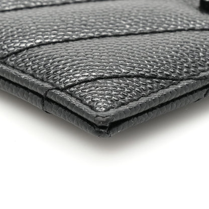 Saint Laurent Grain De Poudre Matelasse Chevron Monochrome Monogram Credit Card Case Black 9 of 11