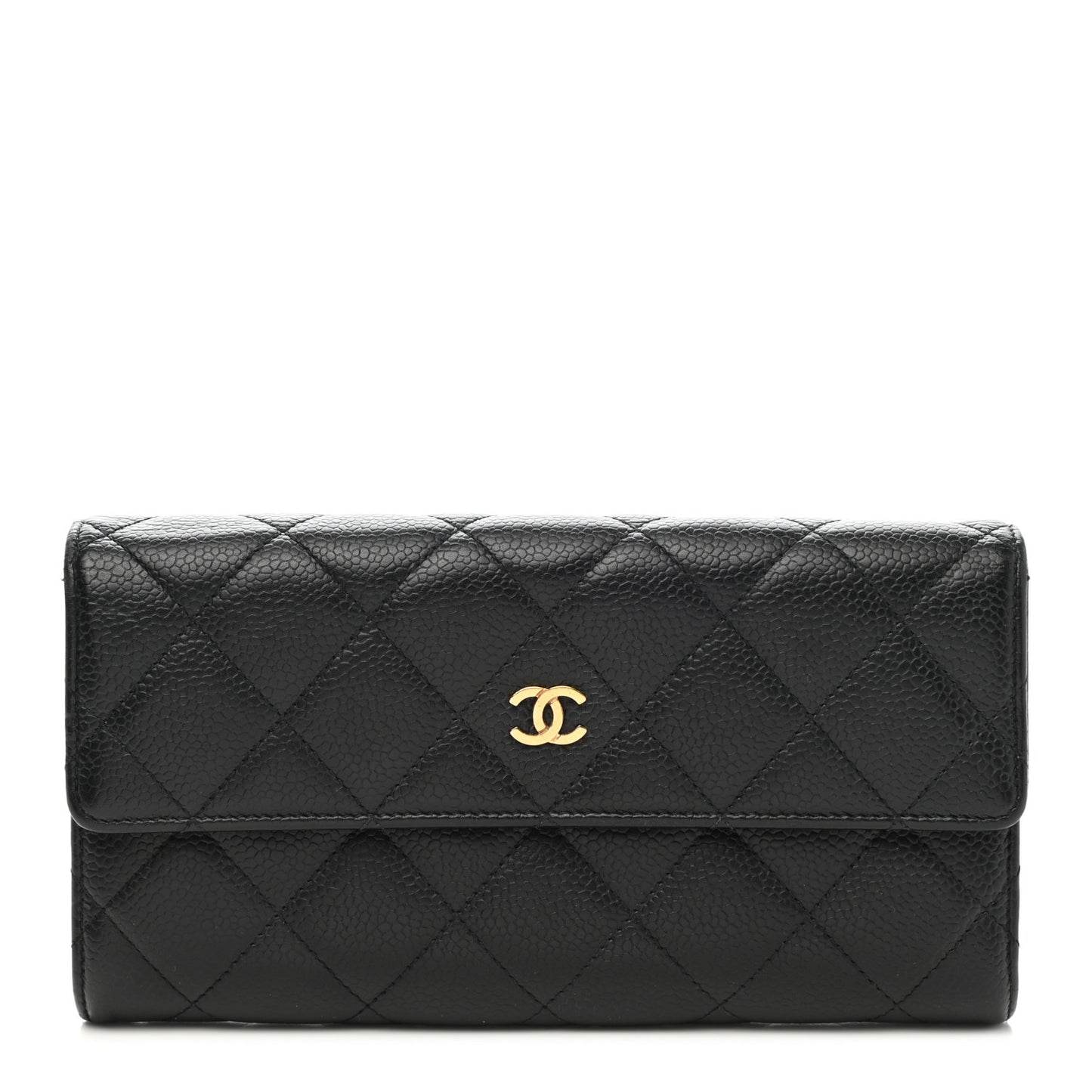 Caviar Quilted Large Gusset Flap Wallet Black