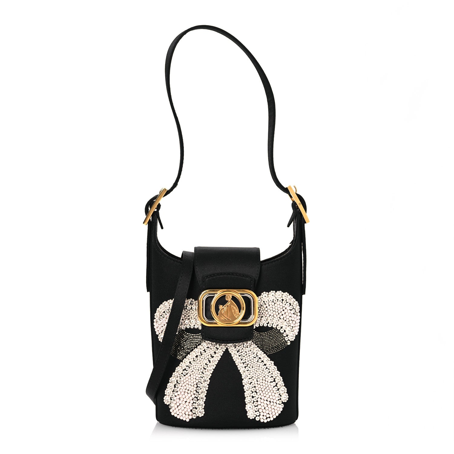 Lanvin Satin Sequin Small Swan Bucket Bag  Black 1 of 14