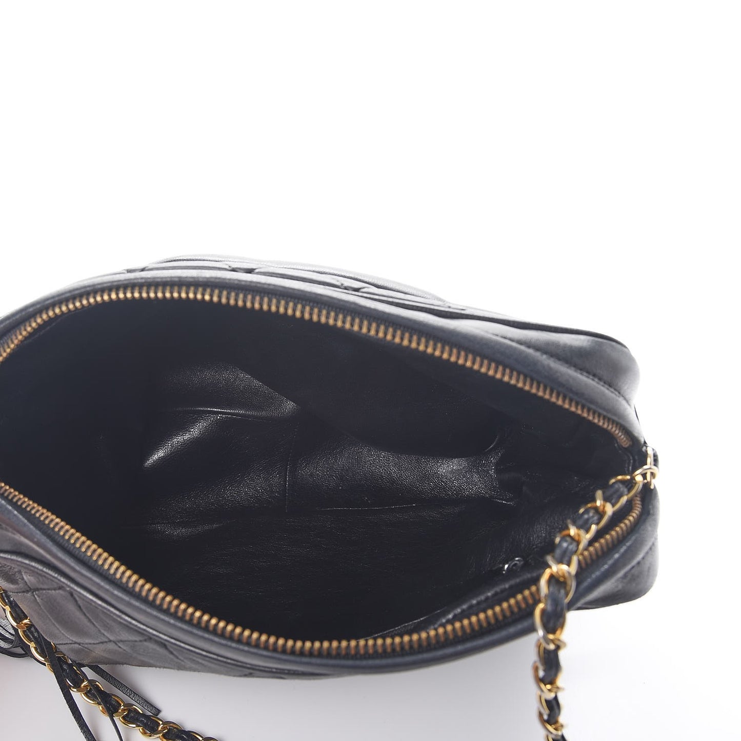 Lambskin Quilted CC Tassel Camera Case Black
