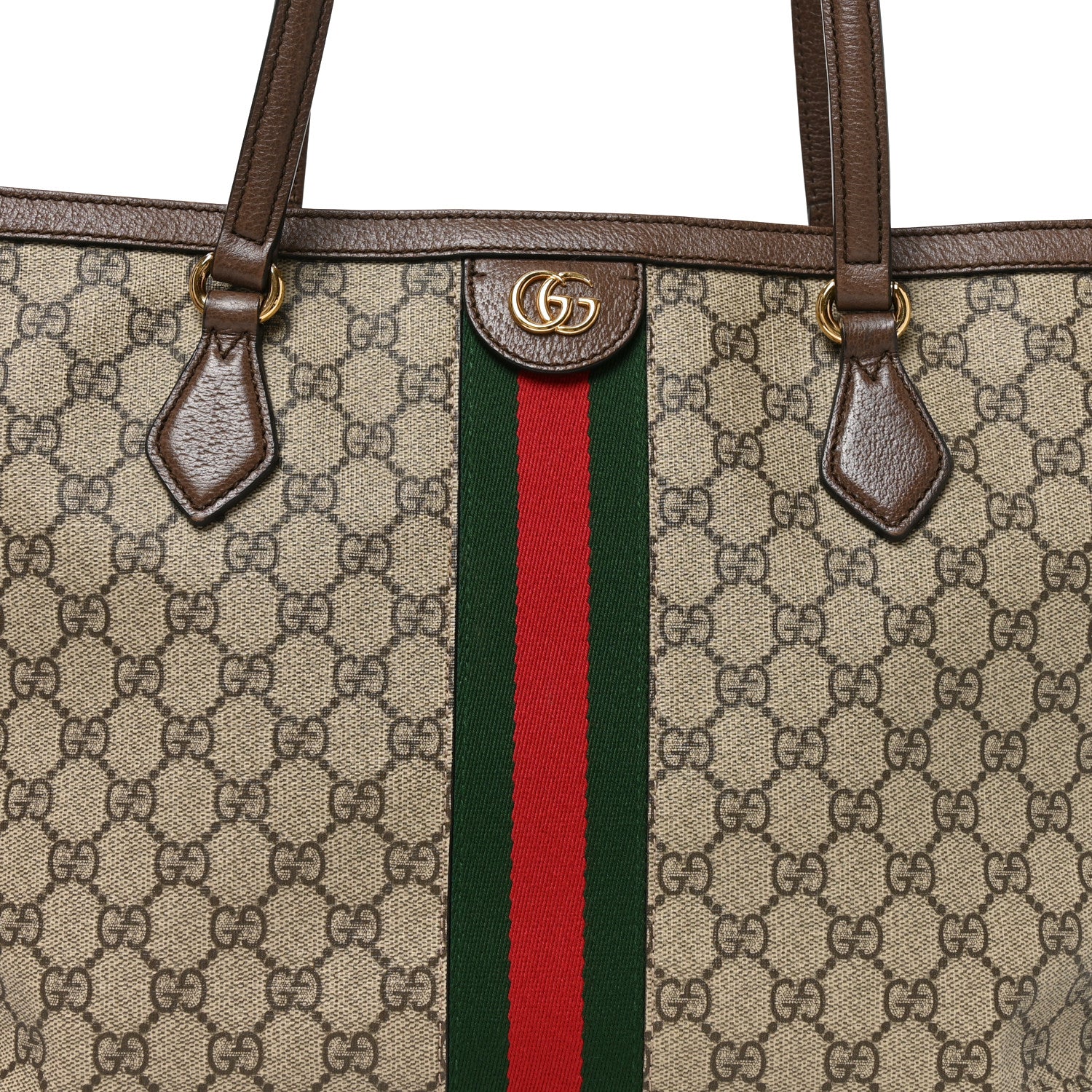 Gucci GG Supreme Monogram Textured Calfskin Web Medium Ophidia Shopping Tote Beige Ebony New Acero 8 of 12