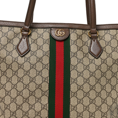 Gucci GG Supreme Monogram Textured Calfskin Web Medium Ophidia Shopping Tote Beige Ebony New Acero 8 of 12