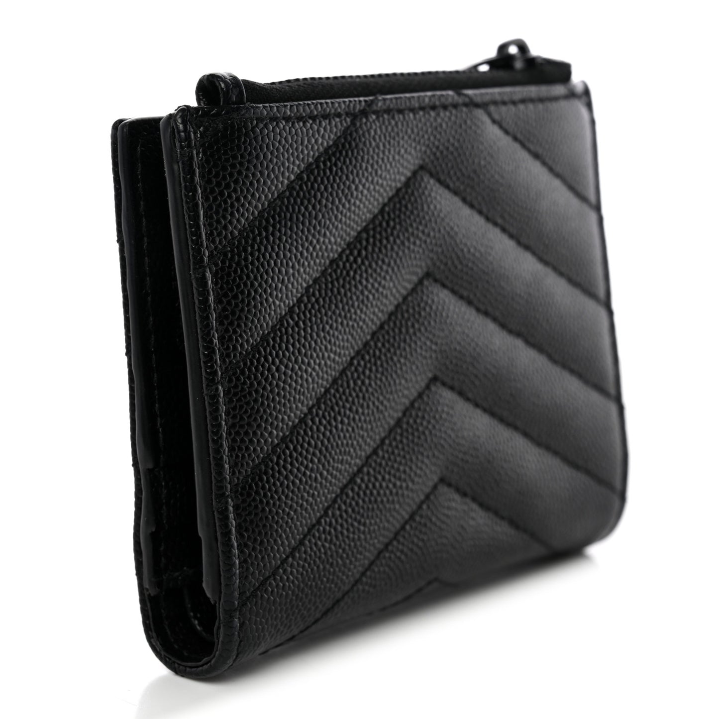 Grain De Poudre Matelasse Chevron Monogram Zipped Two-Part Wallet Black