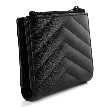 Saint Laurent Grain De Poudre Matelasse Chevron Monogram Zipped Two-Part Wallet Black 3 of 9