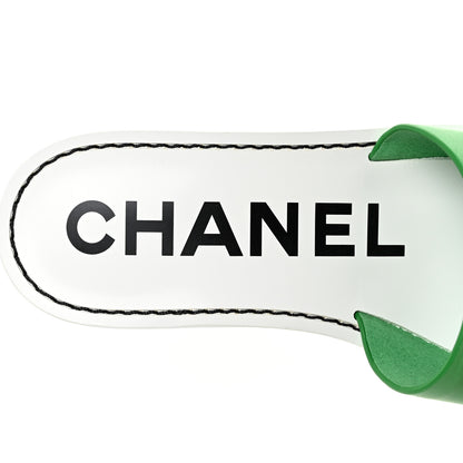 Chanel Lambskin CC Mules 37.5 White Green 10 of 12