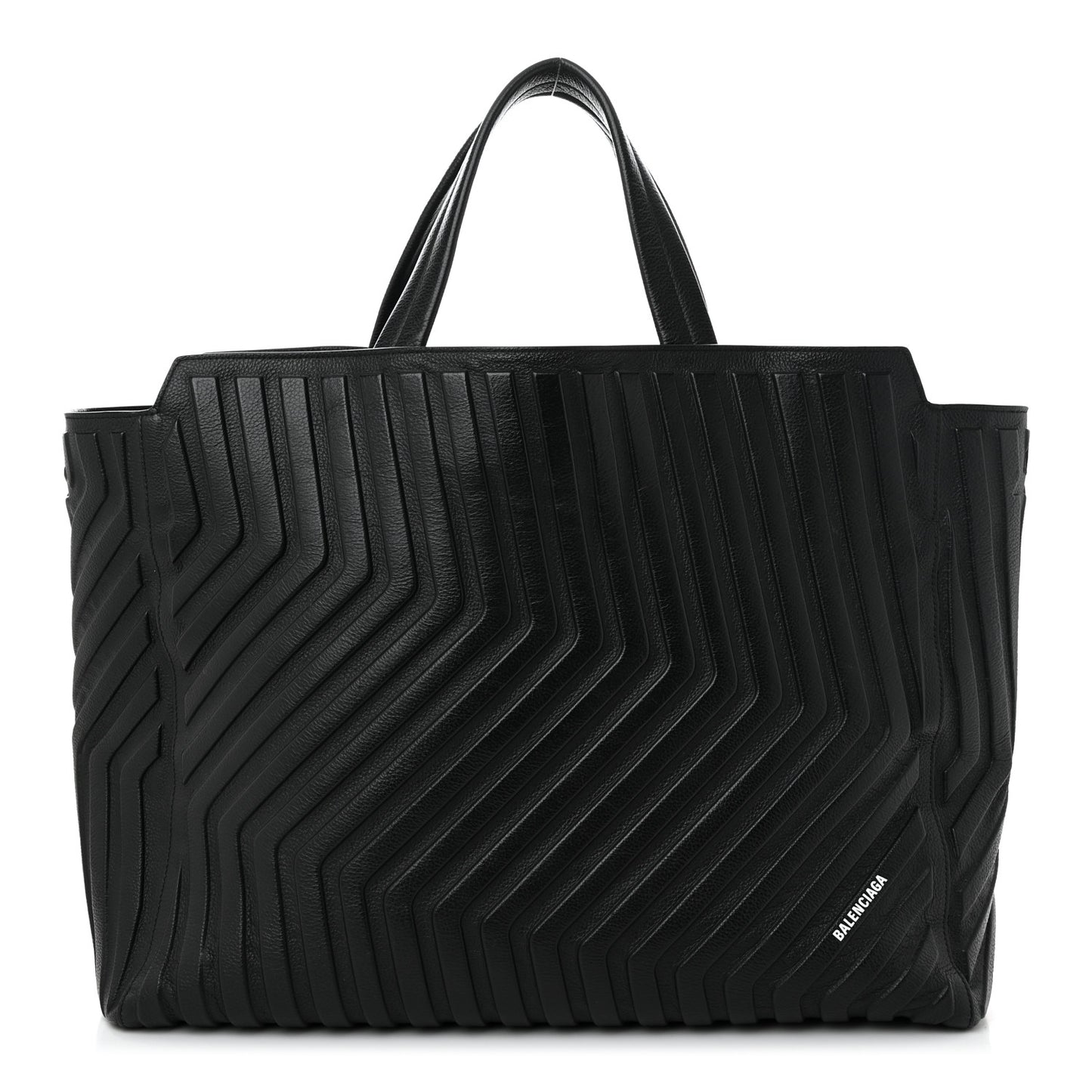 Grained Calfskin Embossed Large Car East West Tote Black