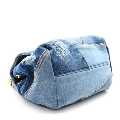 Dolce & Gabbana Calfskin Denim Patchwork Mini Miss Sicily Satchel Blue 4 of 10