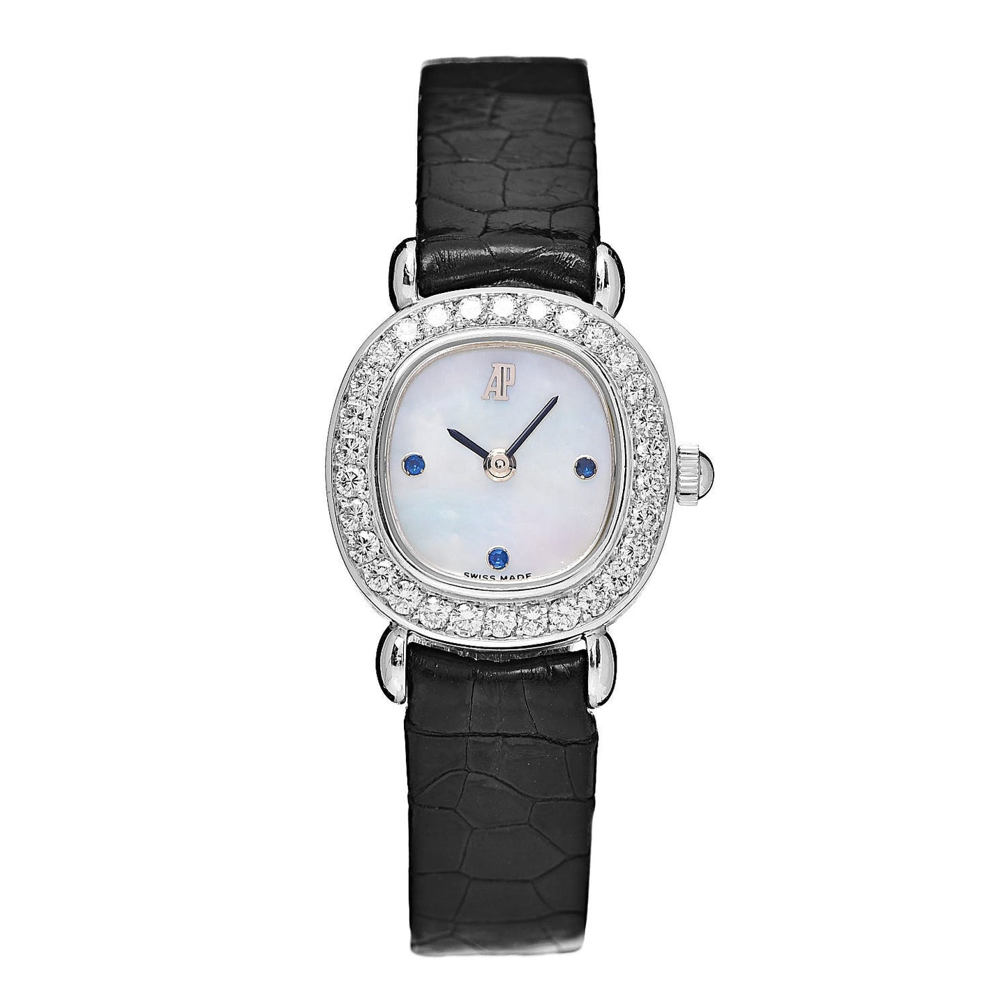 18K White Gold Alligator Diamond Bezel Mother of Pearl 20mm Manual Winding Watch