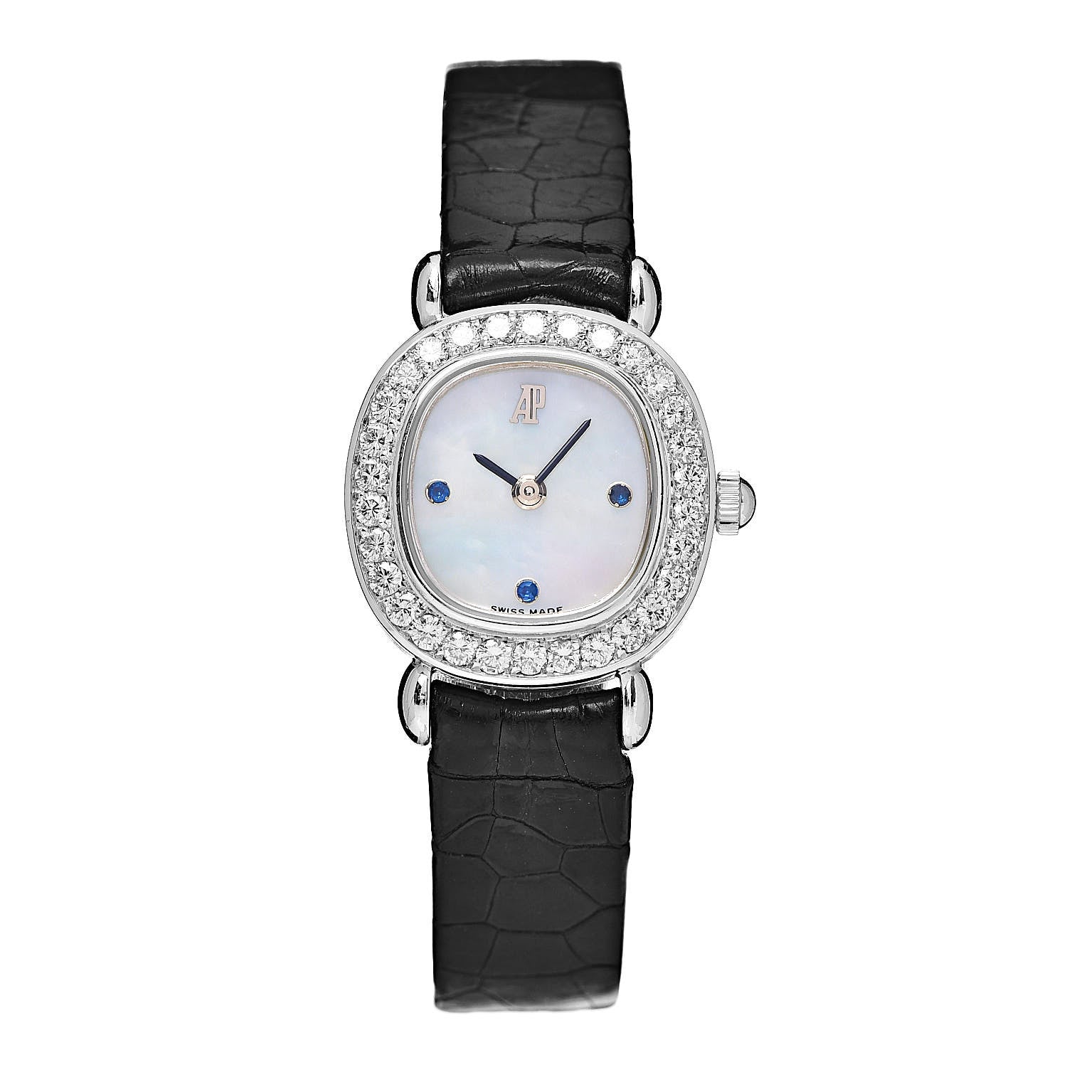 Audemars Piguet 18K White Gold Alligator Diamond Bezel Mother of Pearl 20mm Manual Winding Watch 1 of 8