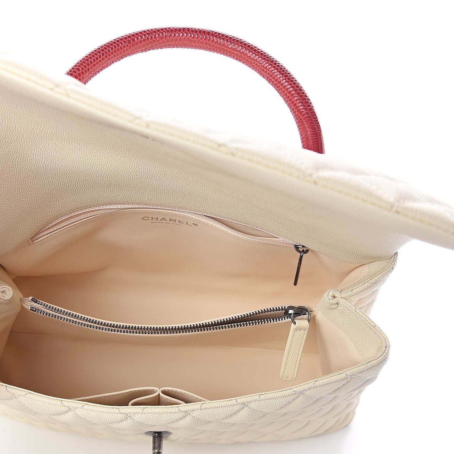 Caviar Lizard Quilted Medium Coco Handle Flap White