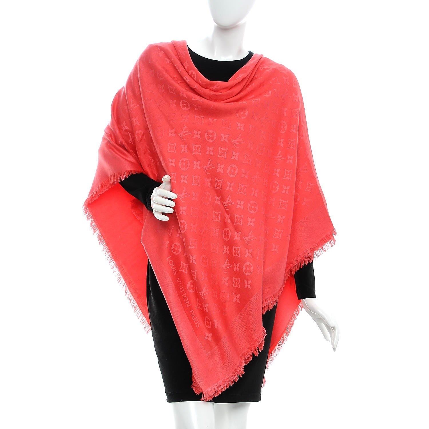Louis Vuitton Silk Wool Monogram Voile Shawl Vermillon 2 of 4