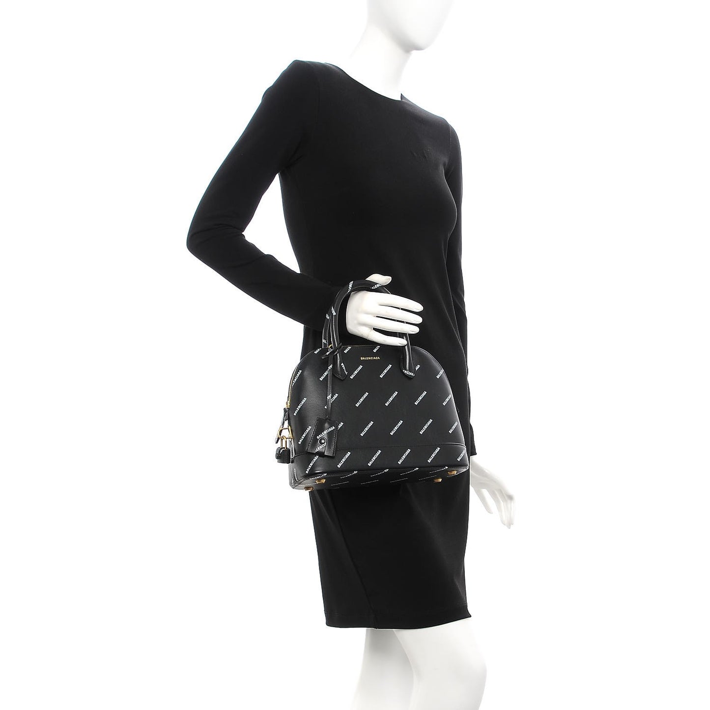 Calfskin Allover Logo S Ville Top Handle Bag Black White