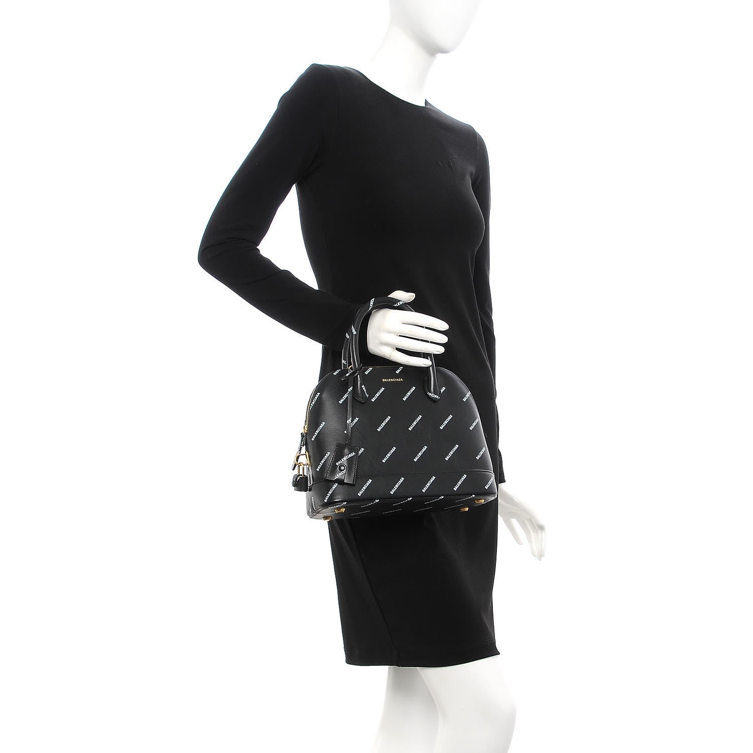 Balenciaga Calfskin Allover Logo S Ville Top Handle Bag Black White 3 of 9