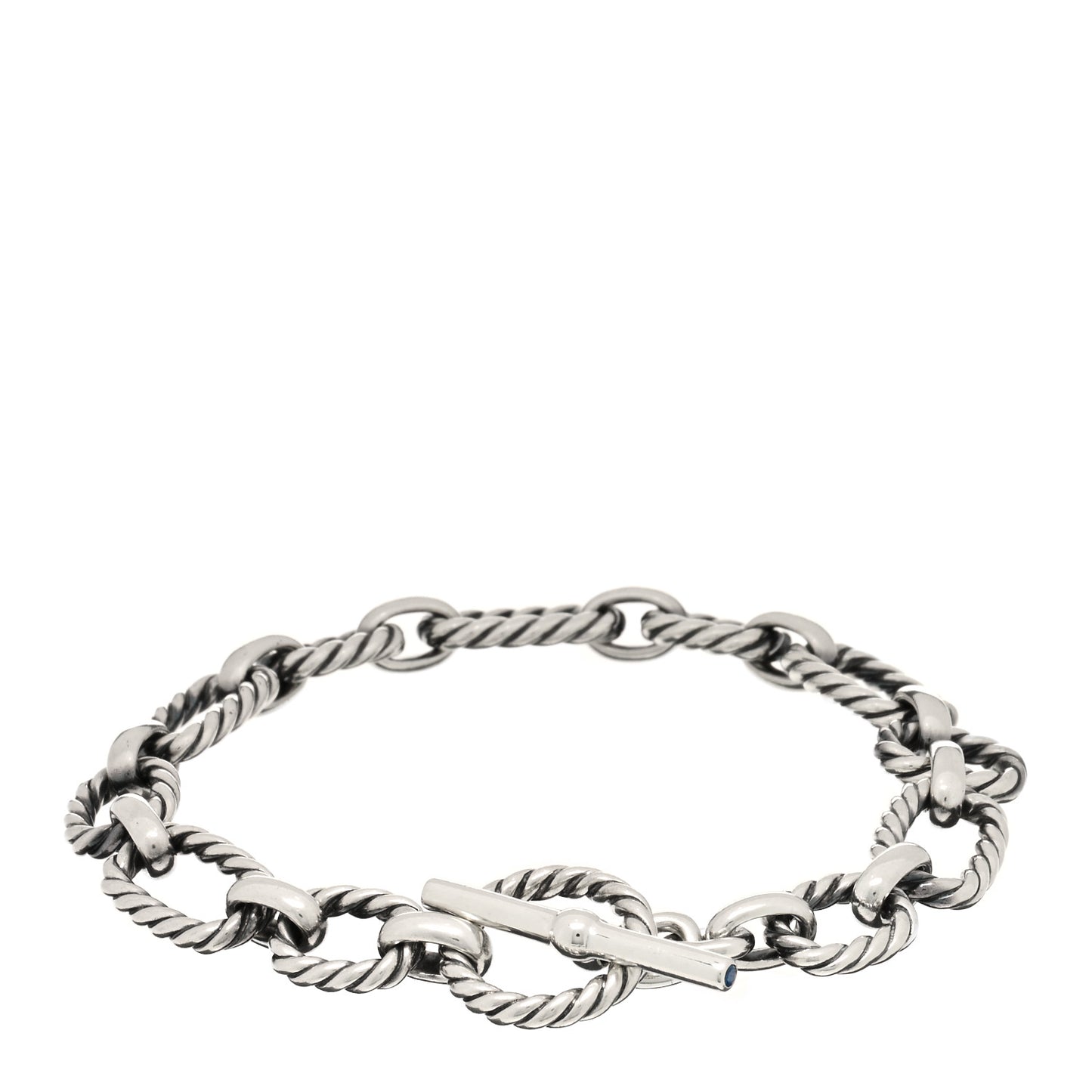 Sterling Silver Blue Sapphire 9.5mm Cushion Link Bracelet