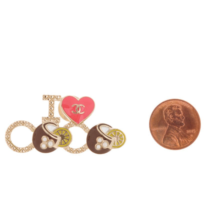 Chanel Metal Resin Pearl I Love Coco Brooch Gold Brown Pink 2 of 4