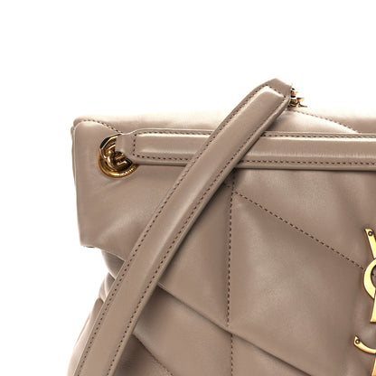 Saint Laurent Lambskin Quilted Medium Loulou Puffer Monogram Chain Satchel Dark Beige 9 of 11