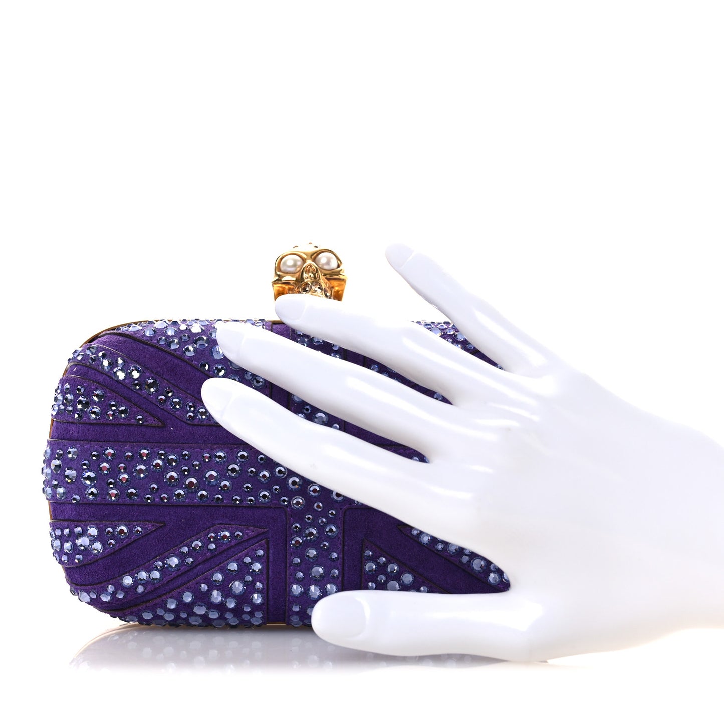 Suede Crystal Britannia Skull Box Clutch Purple