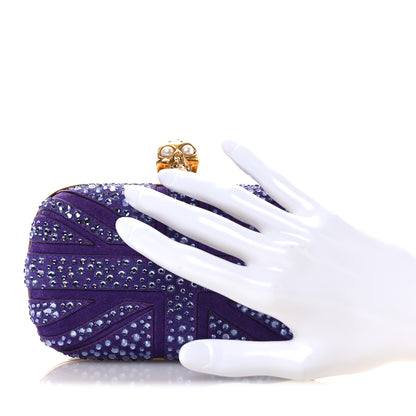 Alexander McQueen Suede Crystal Britannia Skull Box Clutch Purple 2 of 10