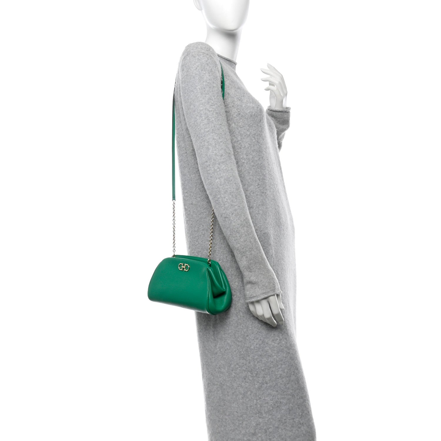 Salvatore Ferragamo Eram Calfskin Gancini Mini Clutch Smeraldo 2 of 9