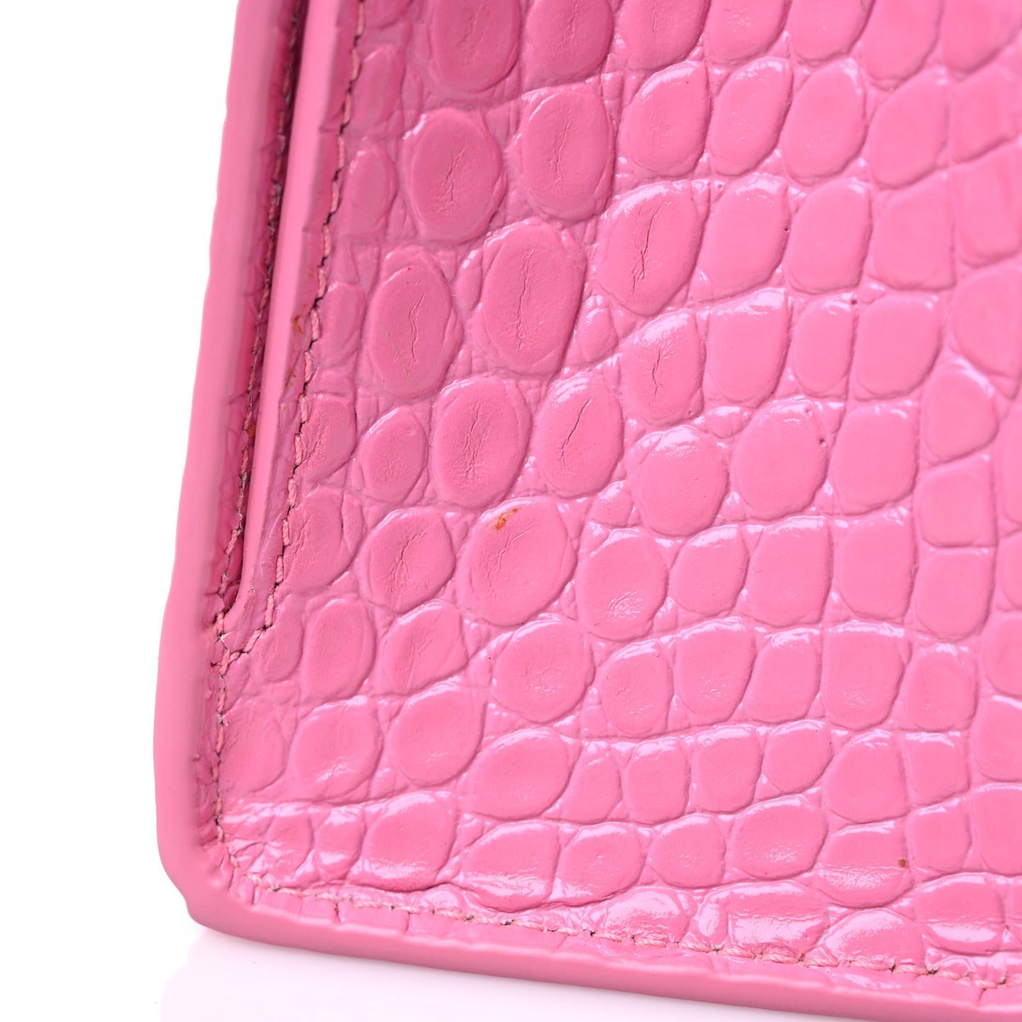 Shiny Calfskin Crocodile Embossed Small Hourglass Sling Shoulder Bag Baby Pink