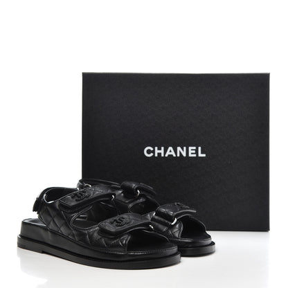 Chanel Lambskin Velcro Dad Sandals 36 Black 9 of 9