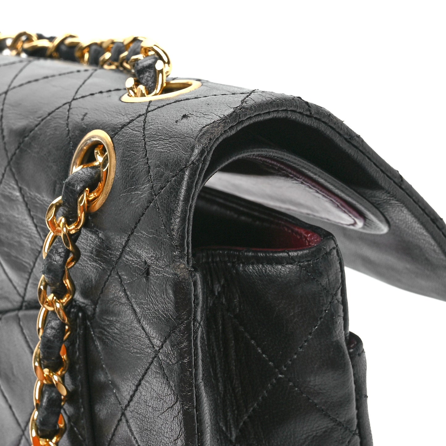 Lambskin Quilted Medium Double Flap Black
