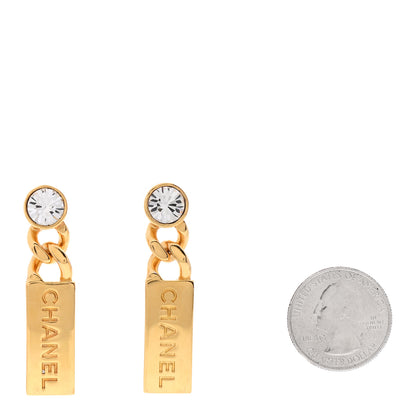 Chanel Crystal Tag Drop Earrings Gold 2 of 4