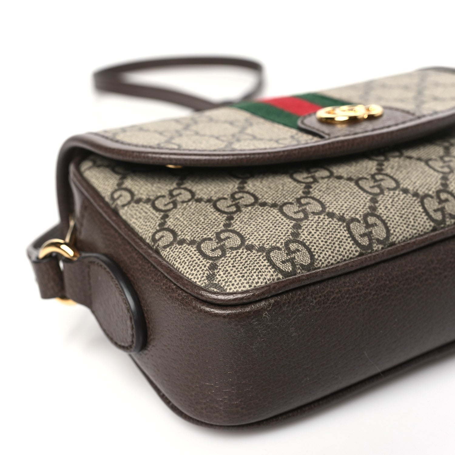 Gucci GG Supreme Monogram Textured Dollar Calfskin Mini Ophidia Flap Shoulder Bag Beige Ebony New Acero 9 of 10