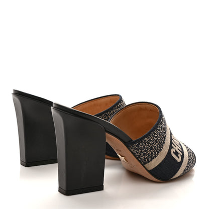 Christian Dior Cotton Embroidered Dway 85mm Slide Sandals 36 Deep Blue 4 of 8
