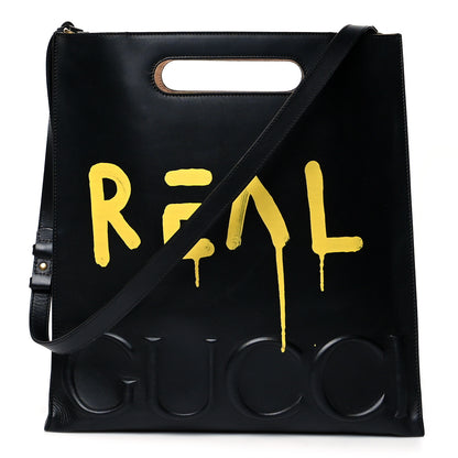 Gucci Calfskin GucciGhost Real Medium XL Tote Black Yellow 1 of 16