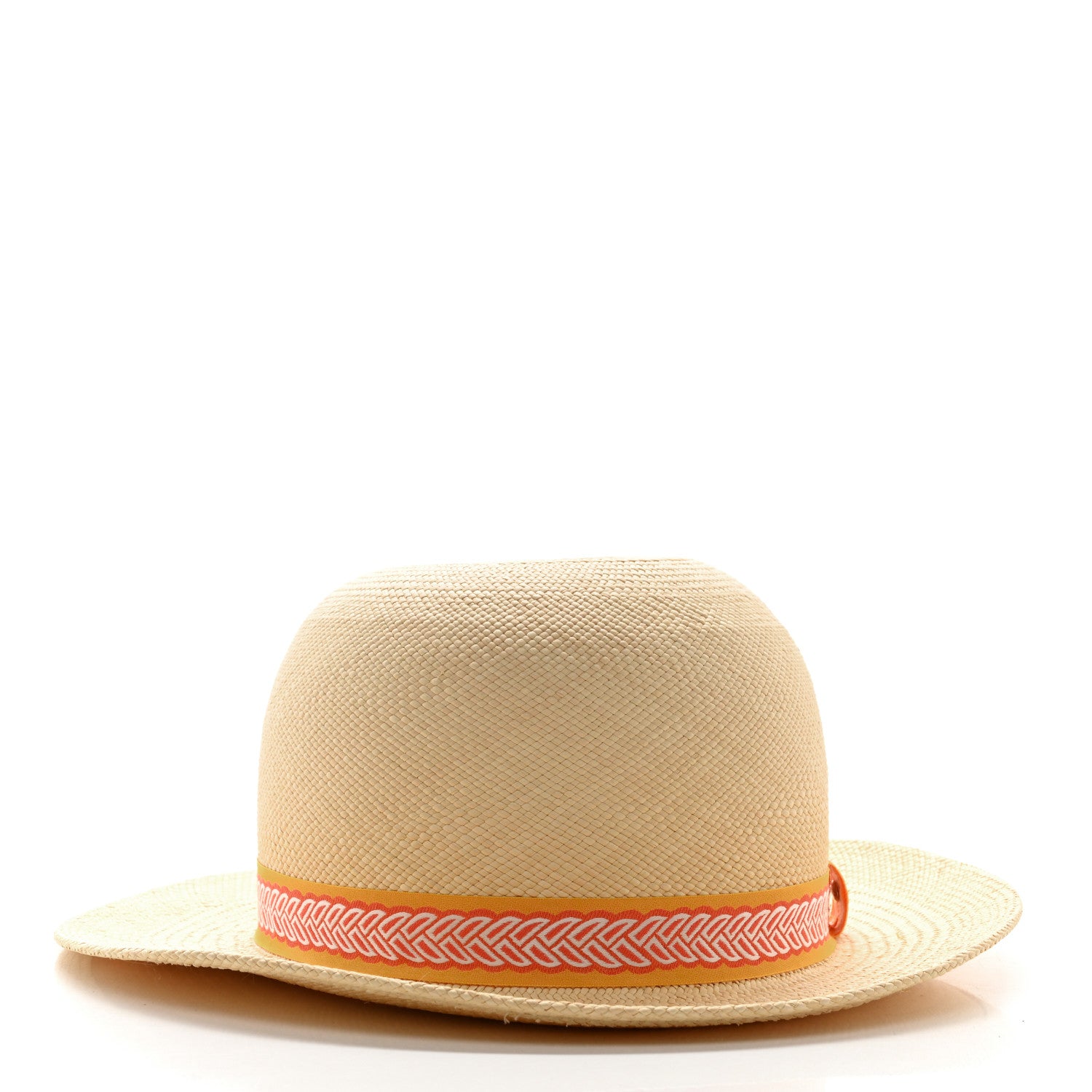 Hermes Straw Panama Brisa Fantaisie D'Etriers Greta Hat 58 Naturel Orange 4 of 8