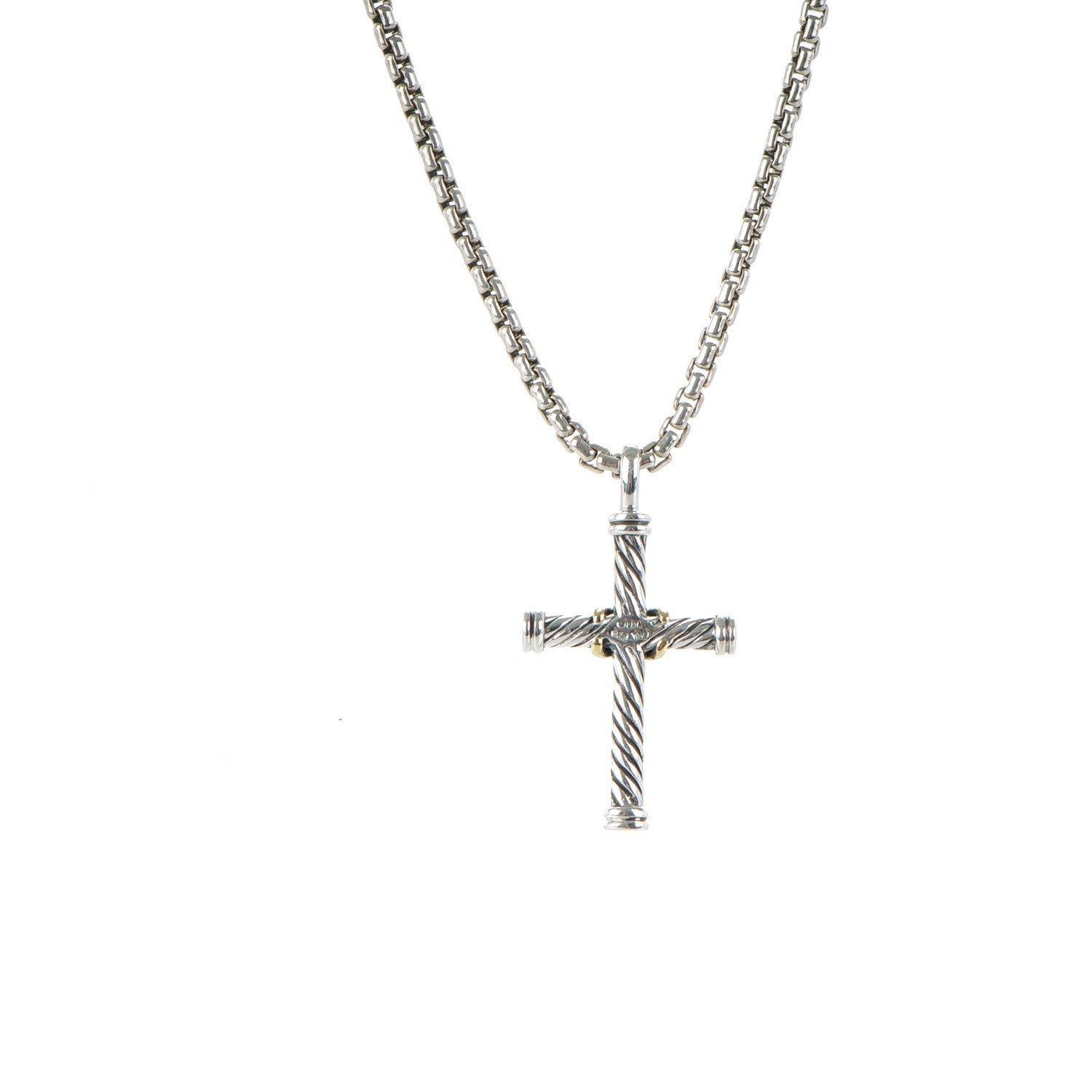 David Yurman Sterling Silver 18K Yellow Gold 29mm Cable Cross Pendant Necklace 4 of 6