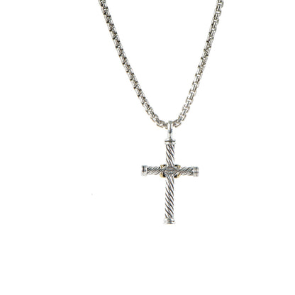 David Yurman Sterling Silver 18K Yellow Gold 29mm Cable Cross Pendant Necklace 4 of 6