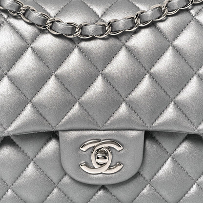 Chanel Metallic Lambskin Quilted Medium Double Flap Silver 8 of 14