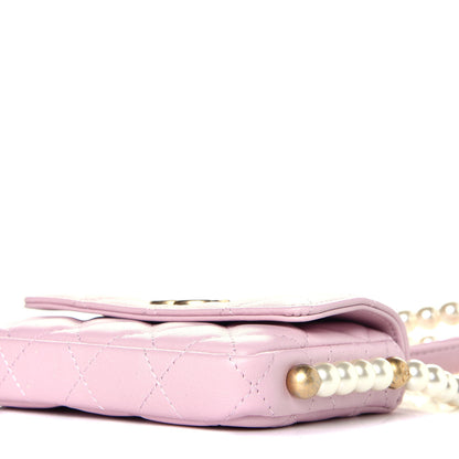 Chanel Calfskin Quilted About Pearls Card Holder Flap With Chain Light Pink 9 of 10