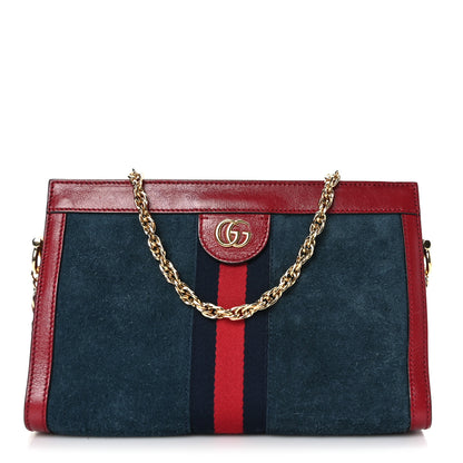 Gucci Suede Calfskin Web Small Ophidia Chain Shoulder Bag New Blue Romantic Cherry 1 of 11